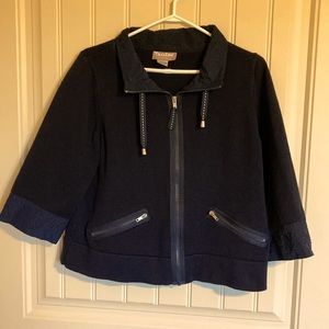 Tan Jay Petites Womens Size MP Full Zip Up Sweater Jacket Pockets Collar Blue